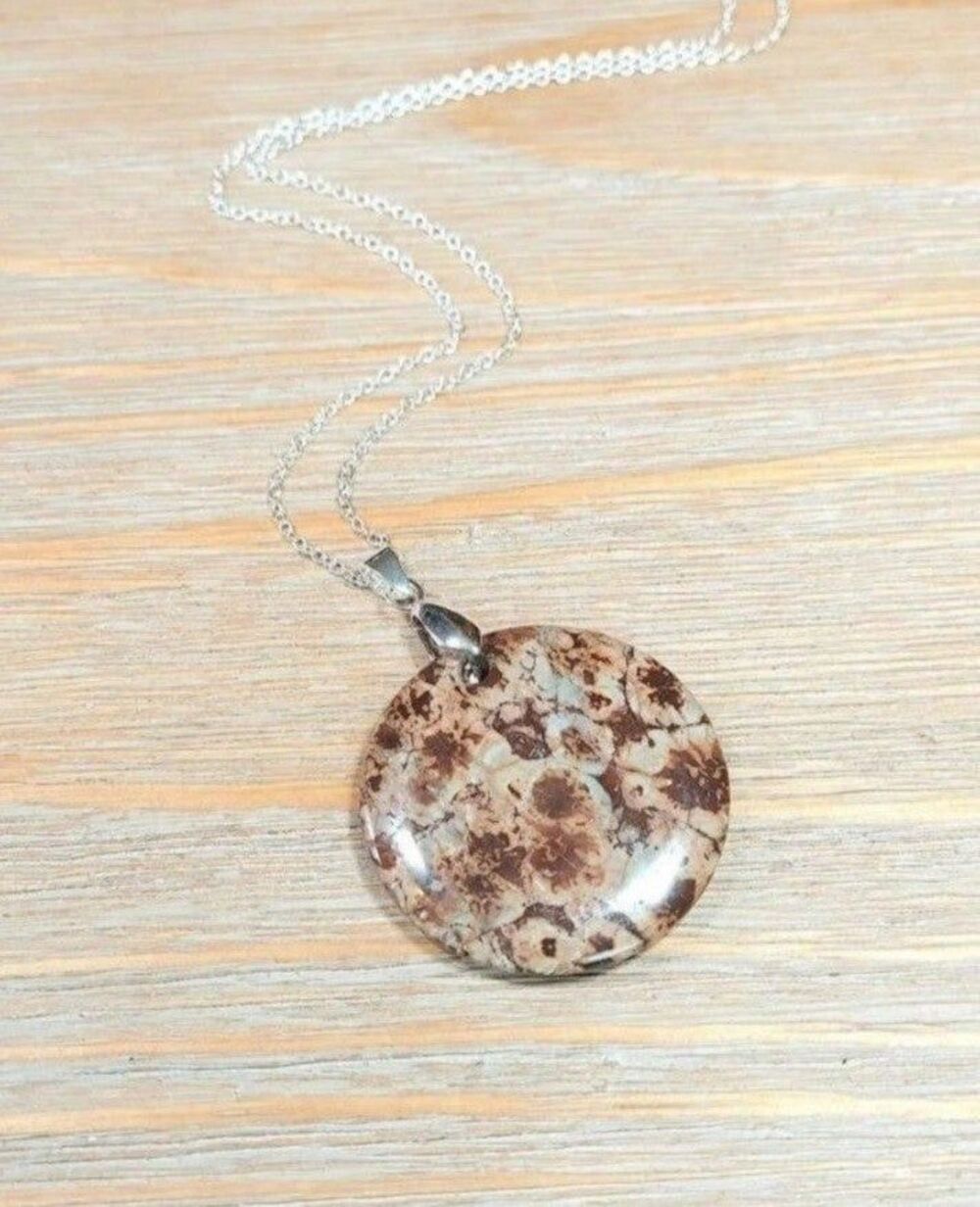 Large Brown Snowflake Obsidian Necklace Natural Gemstone Pendant - Picture 2 of 3